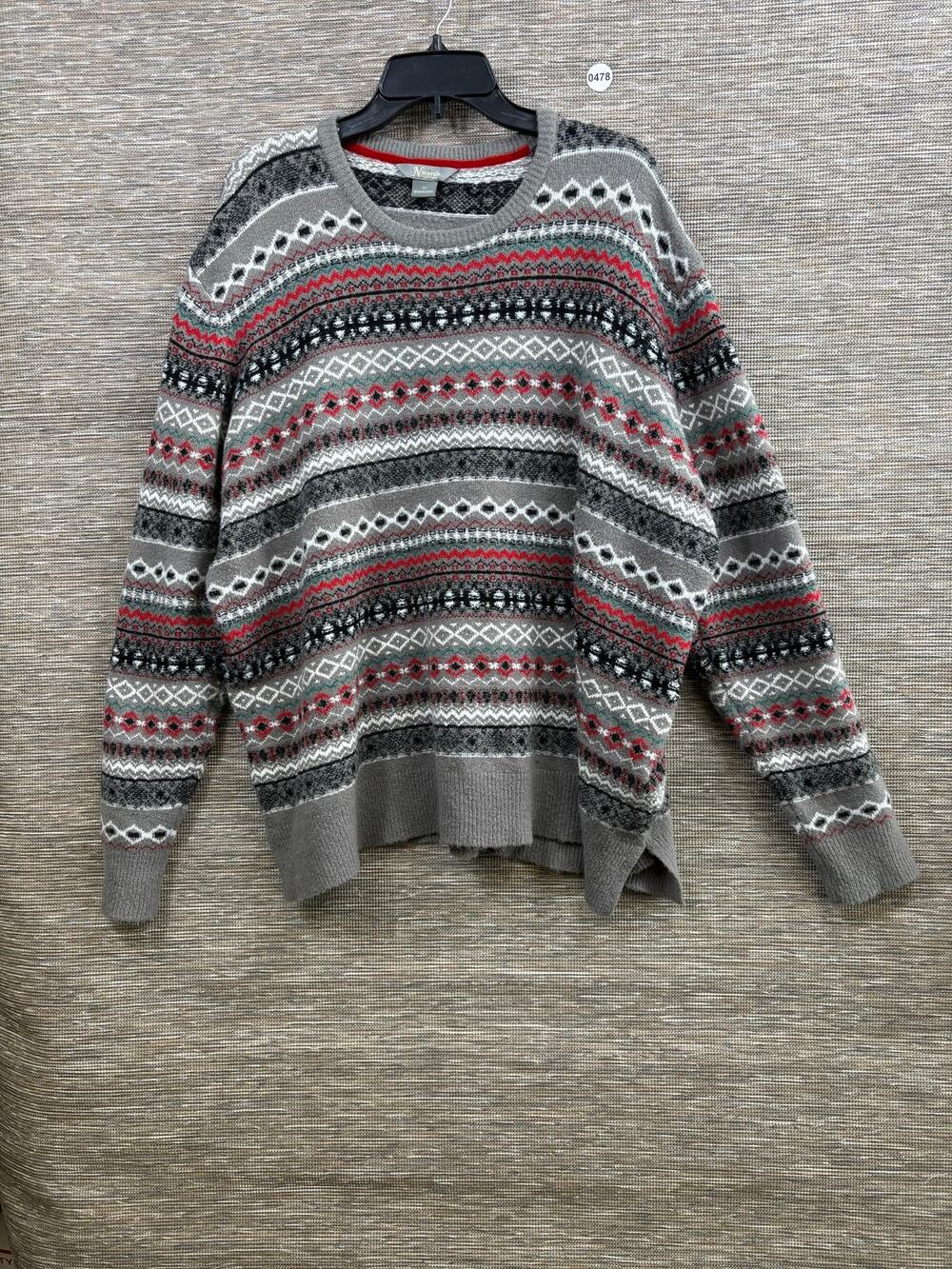 Natural Reflections Sweater Womens 2X Gray Fair Isle Crew Neck Knit Pullover